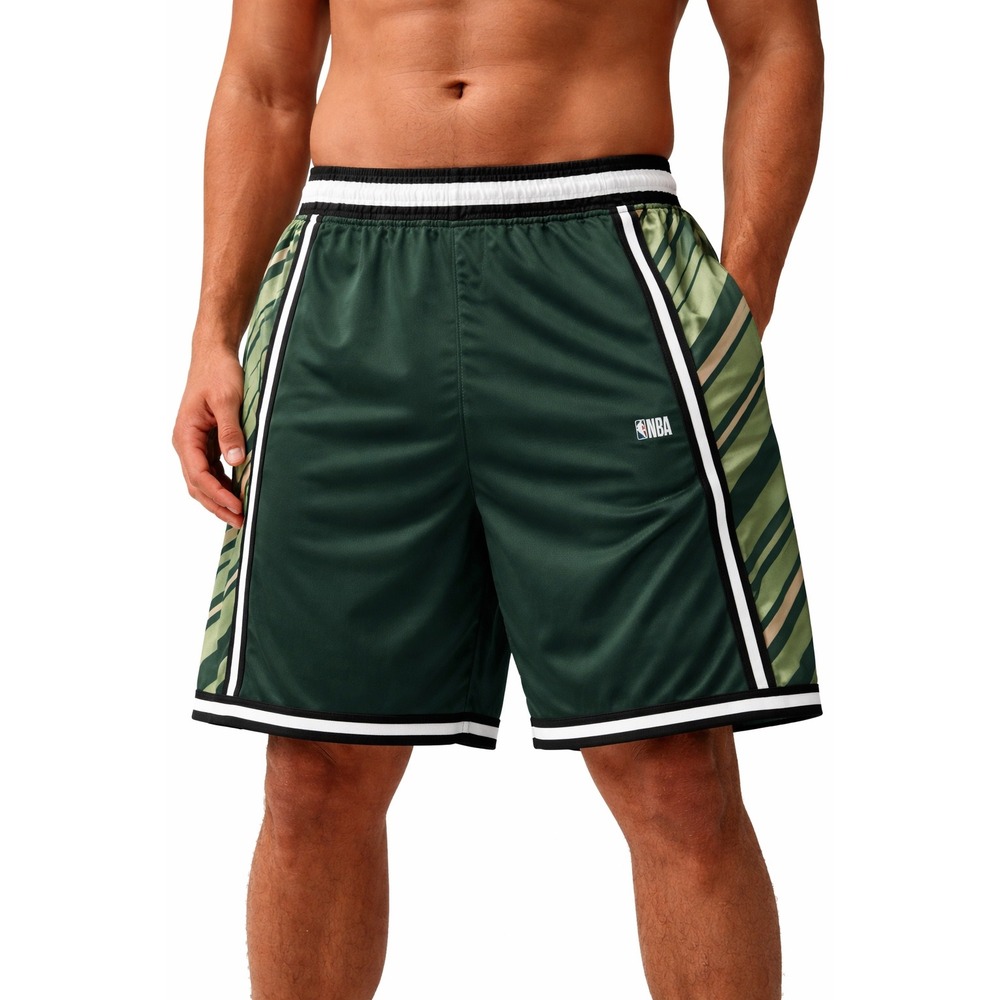 NBA Mens Basketball Shorts XL Green Striped‎ Athletic Gym Pockets Mesh Logo